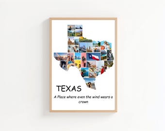 Modelo de colagem de fotos do mapa do Texas: lembrança de viagem personalizada (download digital)