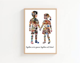 Cadeau de collage photo personnalisé pour frères et sœurs : impression d'art personnalisée (modèle sur toile)