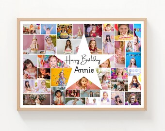 Personalized Star Birthday Photo Collage: Custom Canva Template (Digital Download)