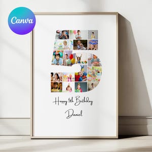 5th BIRTHDAY Photo Collage | 5th Year Collage, Gifts for Him, Gifts for Her, Number Collage | Instant Download