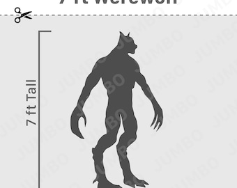 May include: Silhouette of a werewolf standing tall, 7 feet high, with sharp claws and a menacing expression. The image is a digital download.
