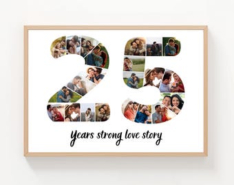 DIY 25th ANNIVERSARY Photo Collage | Customizable Canva Template & Milestone Poster | Instant Download
