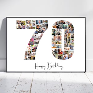 70th Birthday Photo Collage, Personalized 70th Birthday Collage , DIY Canva Poster, Family Gift, Number Collage Template , Milestone