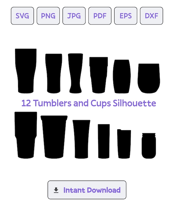 12 Tumblers Cups Silhouette SVG Clipart for Silhouette Etsy