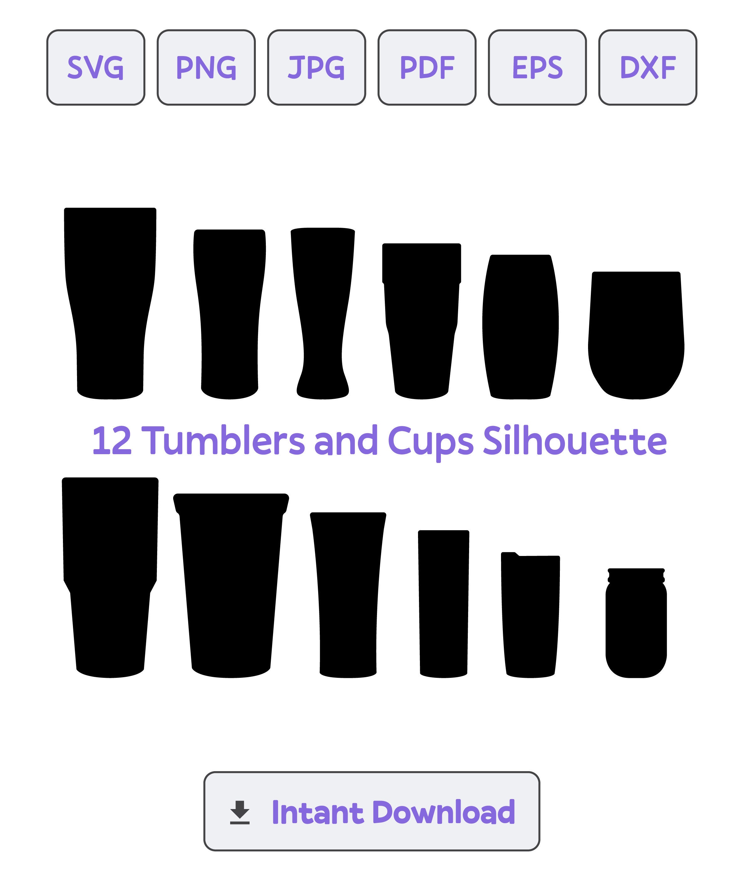 Tumbler Cup Size Clipart CHART, Tumbler List, Cup Sizes, Wine