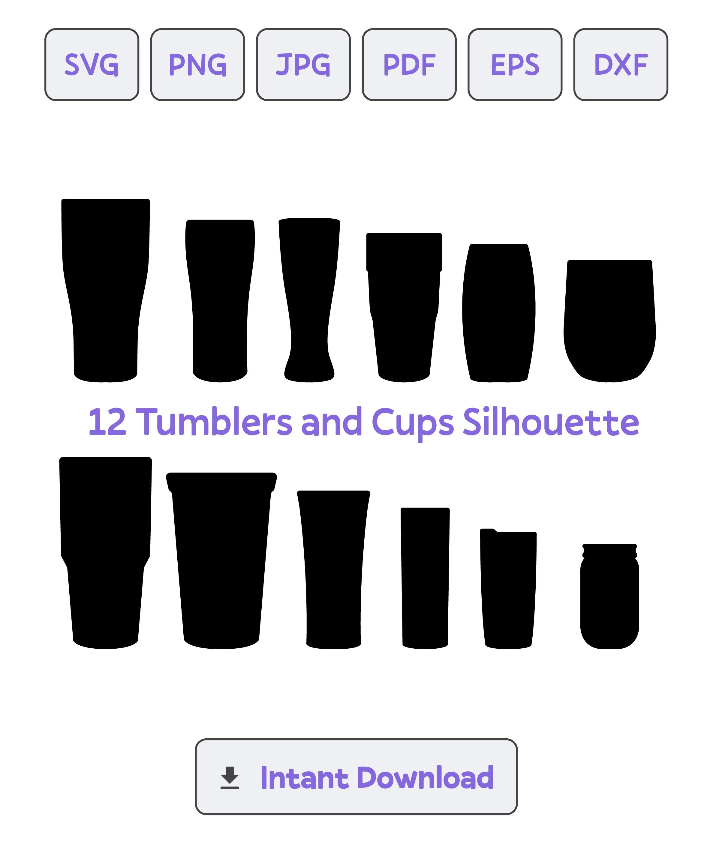 12 Tumblers Cups Silhouette SVG Clipart for Silhouette, Cricut Care
