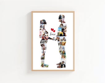 Collage de photos de couple personnalisé | Modèle sur toile modifiable et affiche d'étape | Décoration à téléchargement immédiat