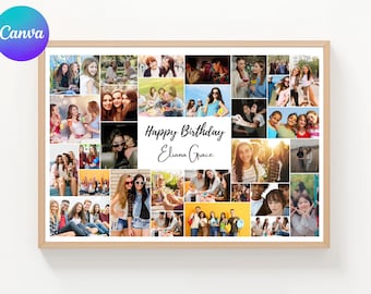 Birthday Photo Collage Template, Custom Birthday Collage, Canva Design, Personalized Birthday Gift, Letter Collage, Custom Photo Display