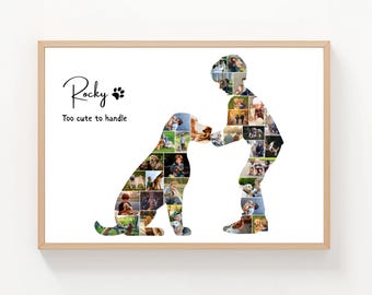 Dog and Boy  Photo Collage Template, Custom Pet Memorial Gift ,Digital Download, Canva template