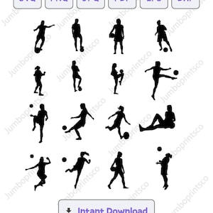 Silueta de fútbol femenino SVG, mujeres SVG, DXF, EPS, Cricut, clipart de fútbol, archivo de corte de silueta, descarga instantánea