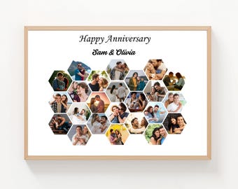 Plantilla personalizada de collage de fotos de panal, regalo de aniversario (descarga digital)