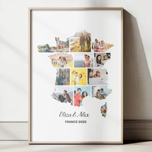 Personalized France Travel Gift, Collage Template, France Map Photo Collage, Holiday Storyboard