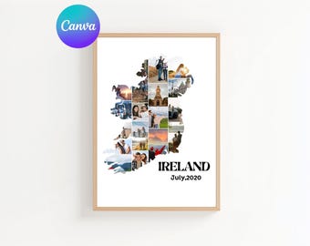 Sjabloon fotocollage kaart Ierland: gepersonaliseerde reisherinnering (digitale download)