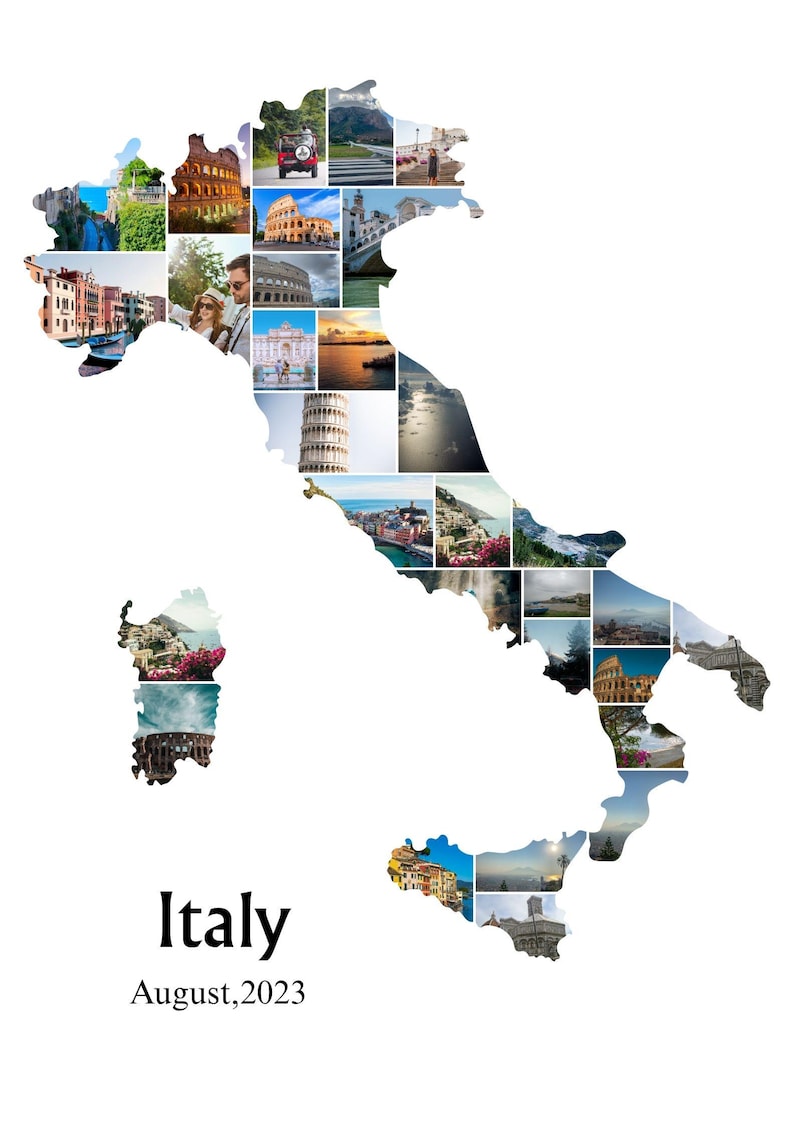 Italy Map Photo Collage Template: Personalized Travel Keepsake (digital ...