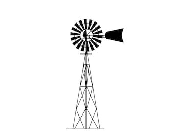 Windmill Silhouette Cut File (svg, png, eps, dxf) (Instant Download)