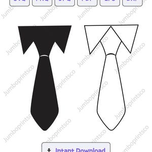 May include: A black and white illustration of a tie with a collar. The tie is shown in both a filled-in black version and an outline version.