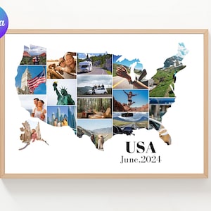 パーソナライズされたアメリカ地図フォトコラージュテンプレート（デジタルダウンロード）