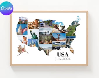 Personalized USA Map Photo Collage Template (Digital Download)