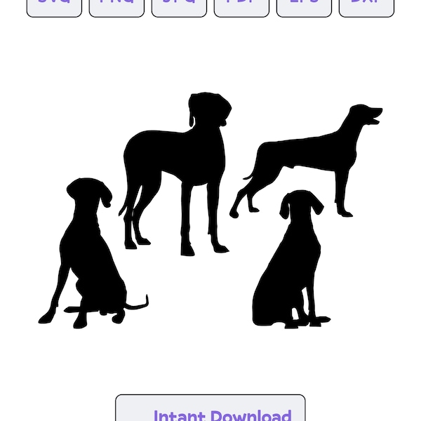 Weimaraner Dogs Silhouette SVG, svg, dxf, eps, Cricut, Clipart, Silhouette Cut File, Instant Download