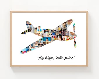 Personalized Plane Photo Collage Template, kids Wall Art (Canva template, Digital Download)