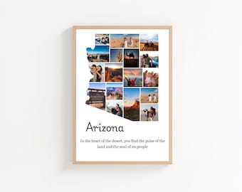 Personalized Arizona Map Photo Collage Template (Digital Download)
