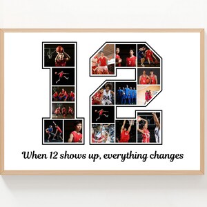 Sports Number 12 Photo Collage Template: Customizable Canva Design (Instant Download)