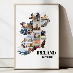 Regalo de viaje personalizado a Irlanda, plantilla de collage, collage de fotos con el mapa de Irlanda, guion gráfico de vacaciones