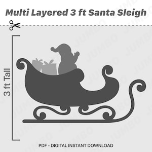 Meerlaagse kerstslee van 3 voet afdrukbare sjabloon voor woondecoratie, afdrukken traceren en knippen sjablonen sjablonen pdf-bestanden