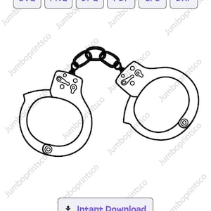Może przedstawiać: Czarno-biały rysunek pary kajdanek. Kajdanki są połączone łańcuchem.