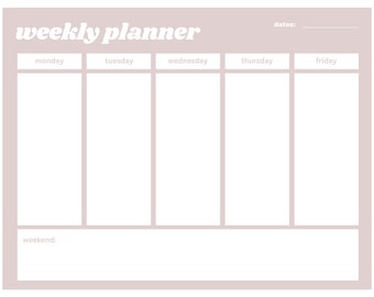 Weekly Desk Calendar Planner PINK | Desktop Weekly Planner Sheet | PRINTABLE