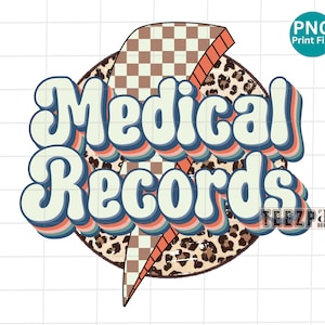Medical Records Retro PNG, Record Coordinator Leopard Sublimation PNG, Medical Records Lightning Bolt Design, Medical PNG Digital Download