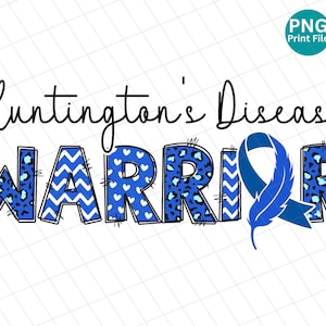 Huntington&#39;s Disease Warrior Doodle letter PNG, Huntington&#39;s Disease Awareness Leopard cheetah PNG, Blue Ribbon Huntington&#39;s Disease PNG