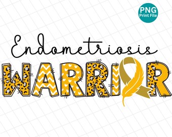 Endometriosis warrior leopard PNG, Endo awareness doodle letter sublimation, Endo Digital Download, Yellow ribbon Sublimation Design
