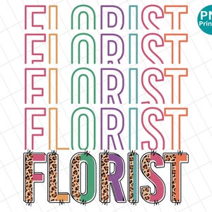 Floristería doodle letra PNG, Diseño de floristería, Sublimación de leopardo esteticista, Descarga digital de floristería, Camisa de floristería png, Descarga instantánea