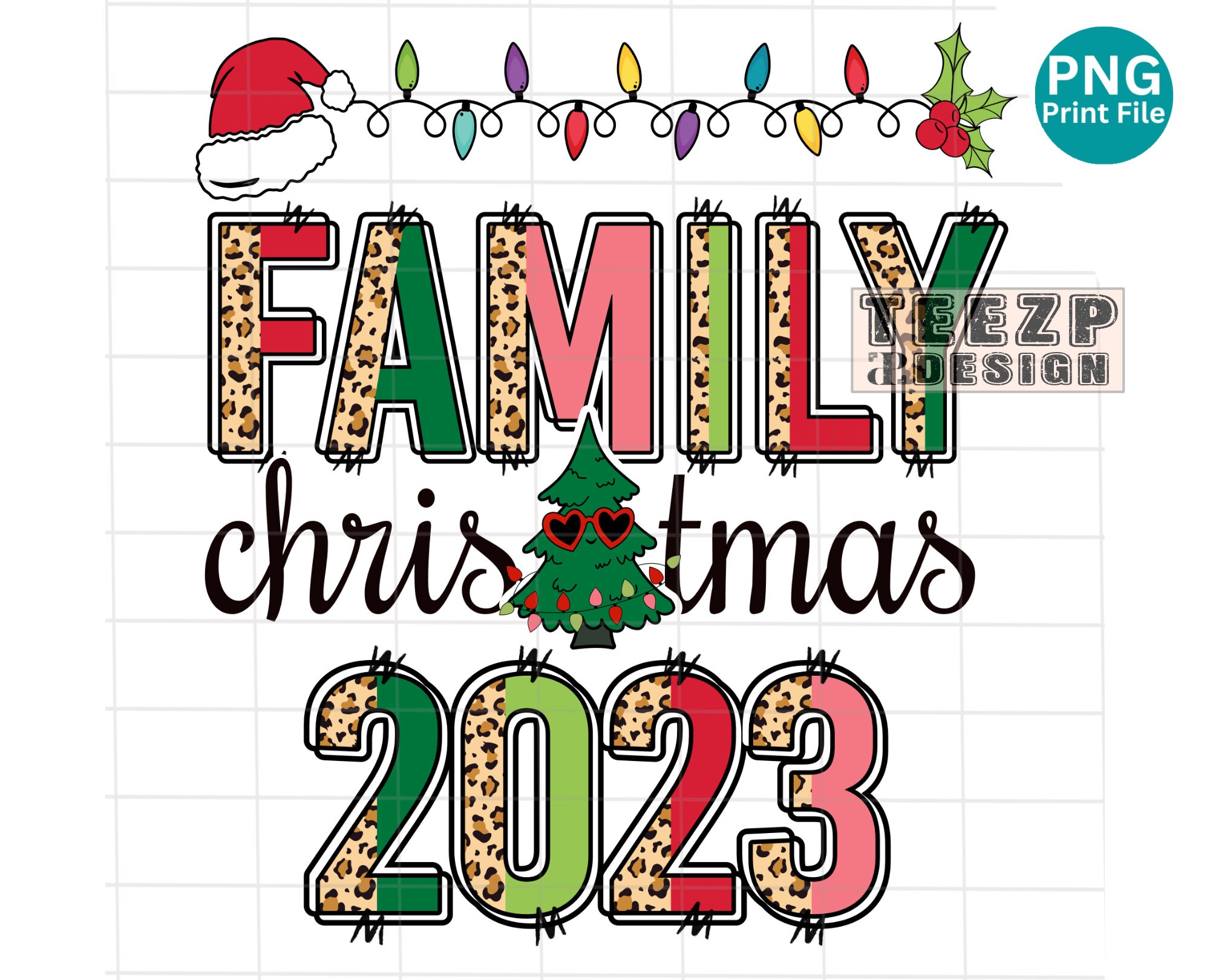 Family Christmas 2023 PNG Digital Download, Family Christmas Leopard