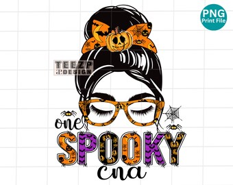 Cna een griezelige PNG, Cna Halloween PNG, Cna leven Spooky Sublimatie, Cna Halloween Messy bun PNG, Cna Spooky haarbroodje Png