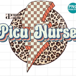 PICU Nurse Retro Png, Pediatric Intensive Care Unit Leopard Sublimation design, PICU Nurse Lightning Bolt Design, PICU Png Digital Download