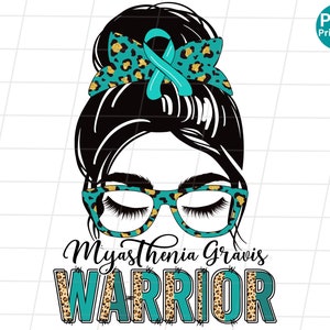 Guerreiro de pão bagunçado da Miastenia Gravis PNG, Design de sublimação de leopardo para conscientização da Miastenia Gravis, Camisa de fita azul-petróleo da Miastenia Gravis PNG