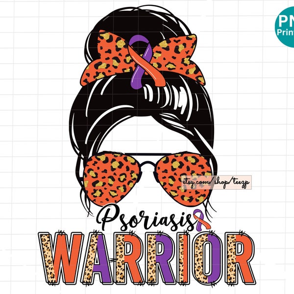 Psoriasis warrior messy bun PNG, Psoriasis Awareness Leopard PNG, Psoriasis aware cheetah Sublimation, Lavender and Orange Ribbon Shirt PNG