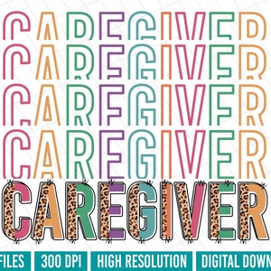 Caregiver doodle letter PNG, Caregiver leopard sublimation, Caregiver digital download, Caregiver shirt png, Caregiver Instant download