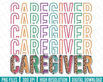 Caregiver doodle letter PNG, Caregiver leopard sublimation, Caregiver digital download, Caregiver shirt png, Caregiver Instant download
