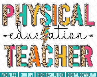 Physical education teacher Png leopard doodle letter PE teacher Sublimation download for PE teacher cheetah Design PE teacher Png Download