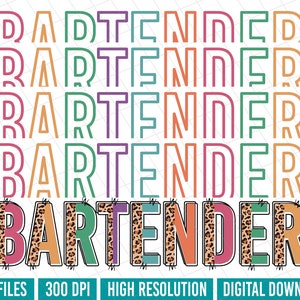 Carta de doodle de bartender PNG, sublimação de leopardo de bartender, download digital de bartender, camisa de bartender png, download instantâneo de bartender