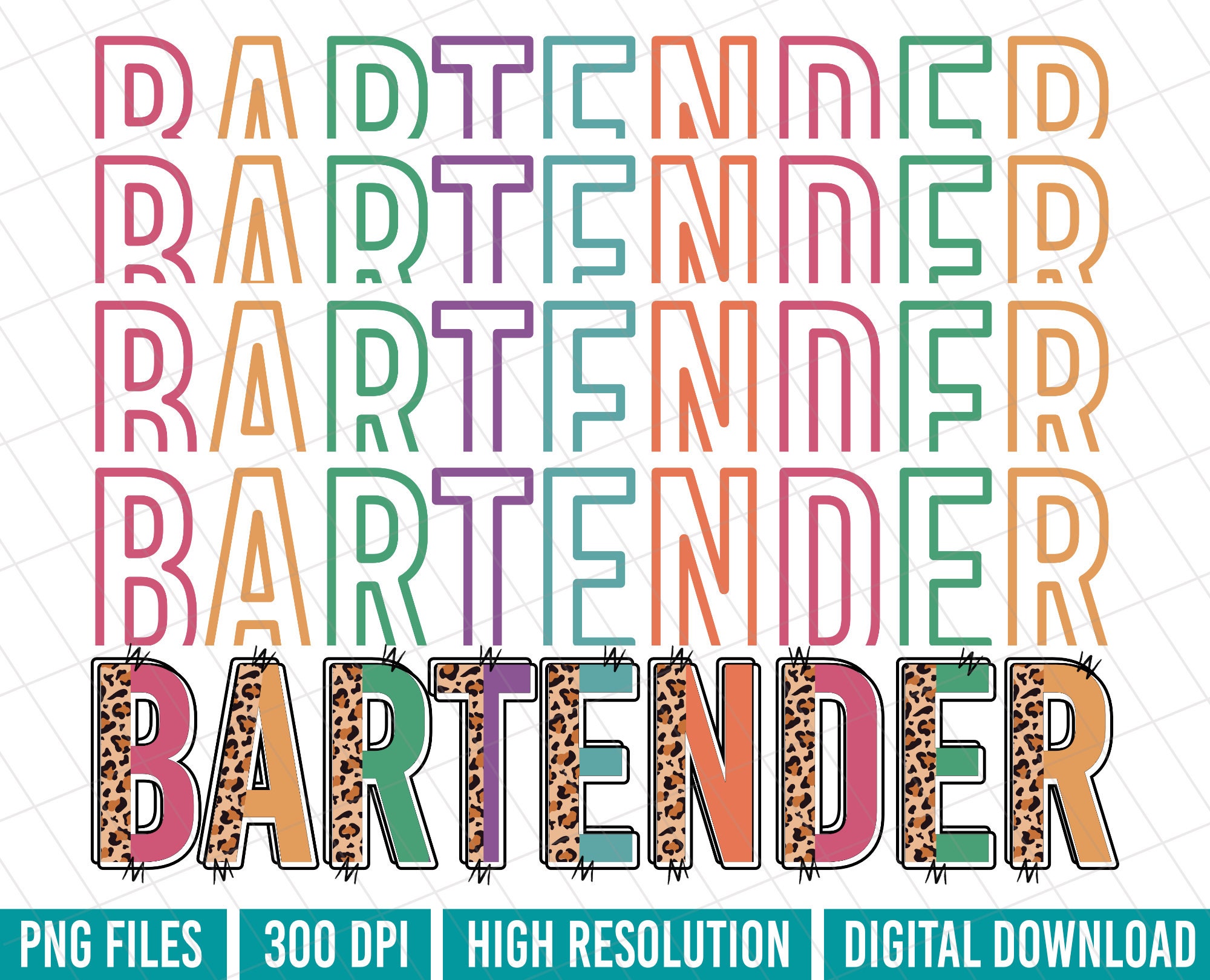 Bartender Doodle Letter PNG Bartender Leopard Sublimation Etsy