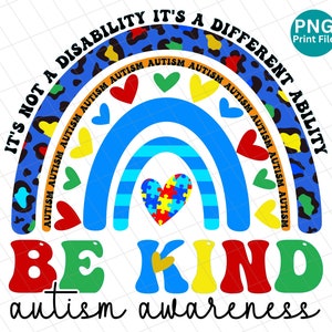 Be kind Autism Awareness PNG, Autism Awareness Leopard PNG, Autism rainbow sublimation design, Disability awareness digital download
