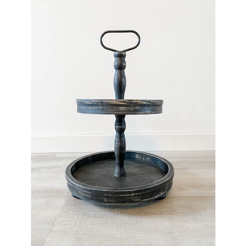 Black Two Tiered Tray Rustic Tiered Tray Boho Tiered Tray Etsy