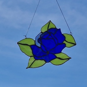 Blue Rose Sun Catcher Window Mural Gift for Mother's Day