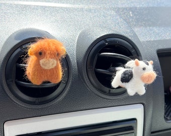 Cows air vent clip Needle felted cute cow car freshies Car accessories for women Farm animal car freshener Scottish highland Cow lover gift