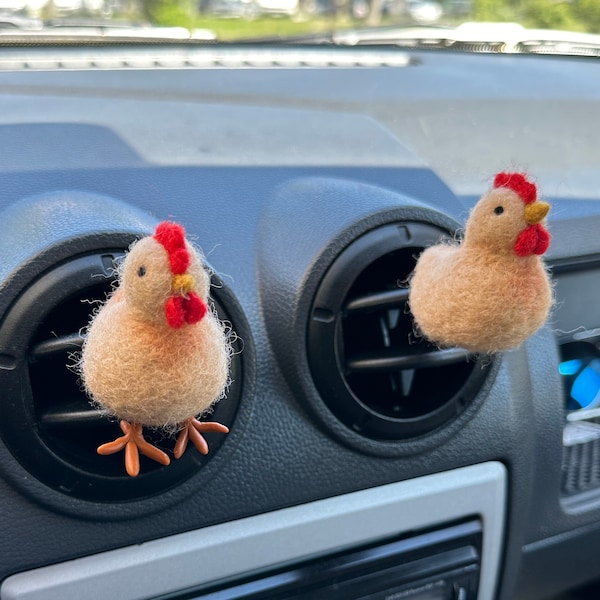 Handmade Wool Chicken Car Vent Clip: Farm Animal Car Accessory