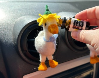 Goose lover gift Car accessories for women Goose figurine with flower hat and bows air vent clip Needle felted farm animals car freshies